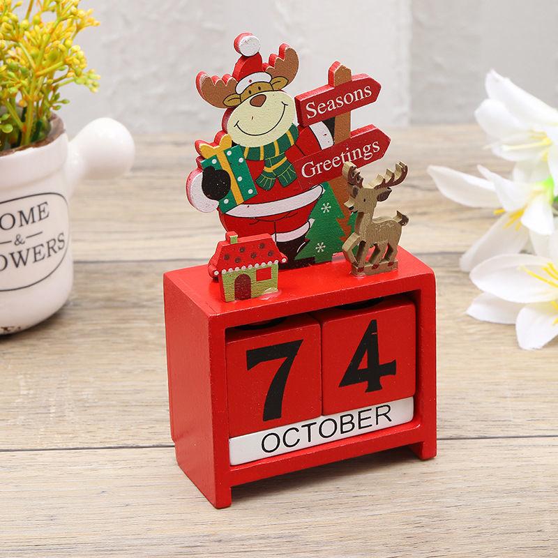 Christmas Wooden Countdown Calendar Blocks with Snowman, Santa & Reindeer Figurines – Festive Home Holiday Decoration