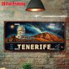 Printing, , Vintage Metal License Plate, Outdoor Wall Art , TENERIFE Aluminum Sign with Volcano and Observatory Design, Great