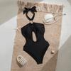 Bikini Sexy de Color Sólido con Aberturas y Cuello Halter para Mujer, Moda Elegante, Traje de Baño para Vacaciones en la Playa