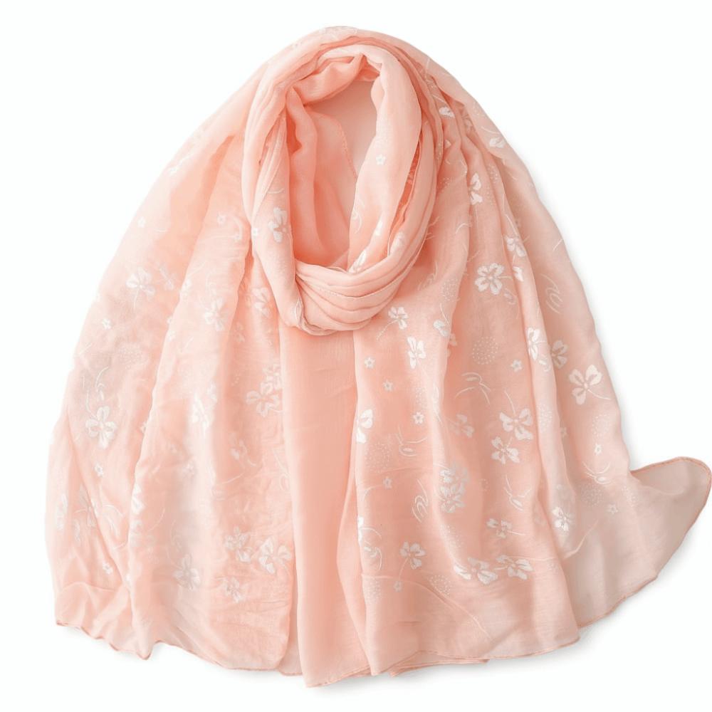

Literary Retro Foulard Hijab Elegant 180*90Cm Shawls Wraps Floral Embroidery Thin Sunscreen Shawl Spring Summer Autumn for Women розовый