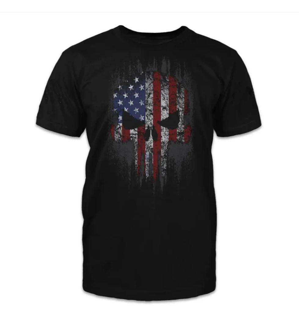 Vintage American Flag Skull TShirt 100 Cotton ONeck Short Sleeve Summer Casual Mens Tshirt Streetwear