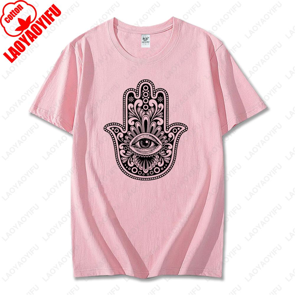 Men Women Hamsa Hand TShirt with Eye Protection Graphic Printed Tees Classic Fashion Cotton Streetwear Unisex Casual Design Tops