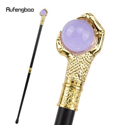 Dragon Claw Grasp Světle fialová Skleněná koule Zlatá vycházková hůl Módní Dekorativní vycházková hůl Cosplay Cane Knob Crosier 93cm