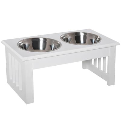 Raised Dog Feeding Bowls with Stand, Stainless Steel for Extra Small and Small Dog, 44L X 24W X 15H Cm - White