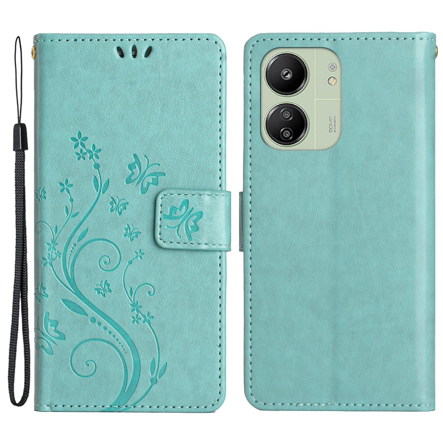 

For Xiaomi Redmi 13C 4G/5G/13R 5G/Poco M6 5G/Poco C65 4G Leather Case Butterfly Phone Wallet Cover Baby Blue