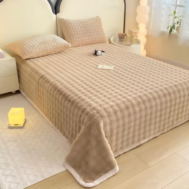 1pc Plaid Flannel Blanket Sheet Warm Soft Cozy Throw Blanket Sofa Bed Room Office Nap Blanket Autumn Winter Fluffy Bubble Fleece Blanket Sheet