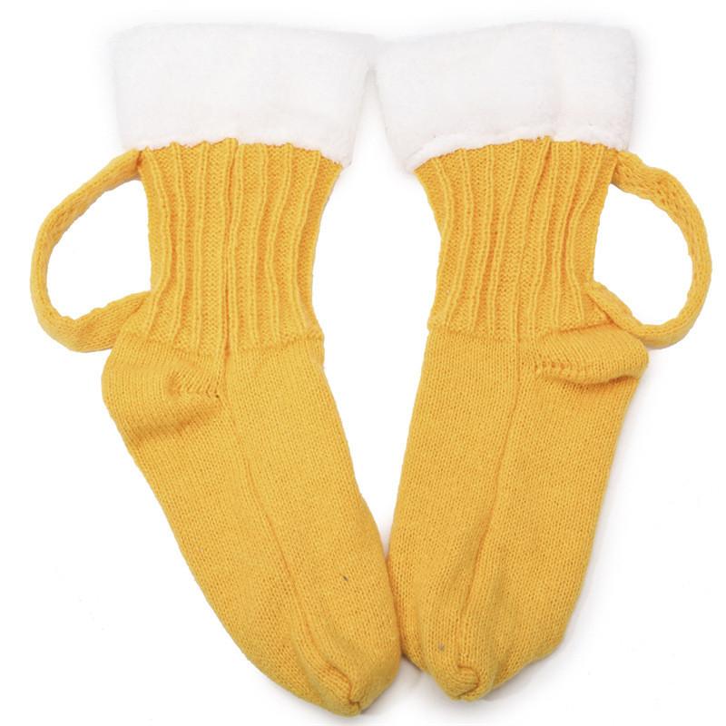 Shape Beer Mug Knitted Plush Midcalf Socks Winter Keep Warm Decoration Feet