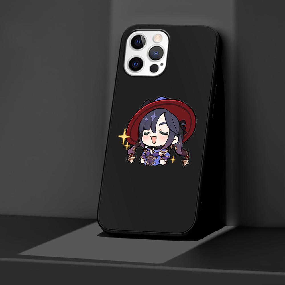 Phone Case for Apple iPhone 14 11 13 Pro Max 12 Mini XR 7 8 + SE 2020 XS 6 6s Plus 5 5s Genshin Impact Cute Silicone Black Cover