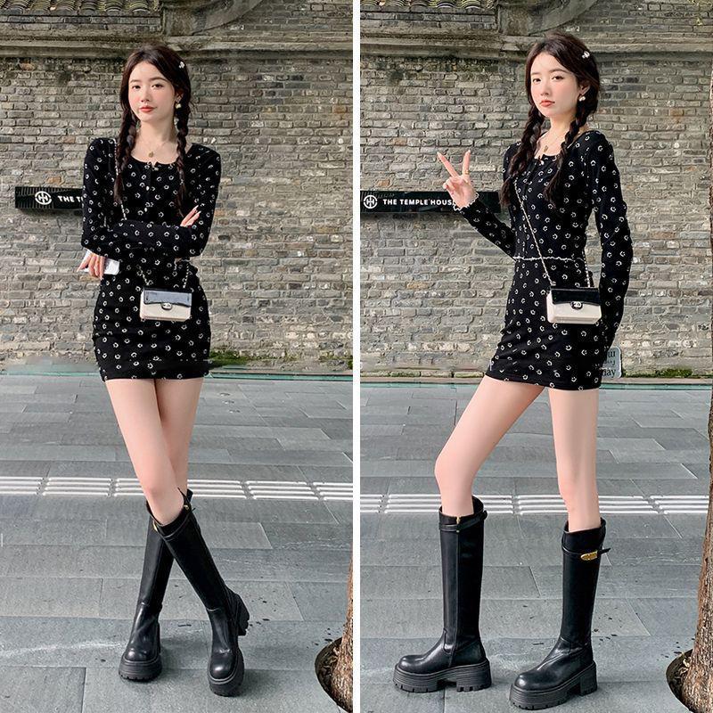 But knee boots elastic thin boots tall knight boots thick sole height increase small spice girl boots women 2025