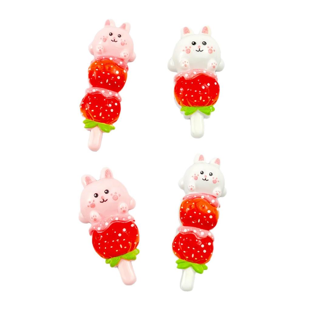 Cartoon Strawberry Rabbit Resin Accessories for DIY Crafts: Hair Clip, Keychain, Magnet, Luggage Tag, Phone Case.