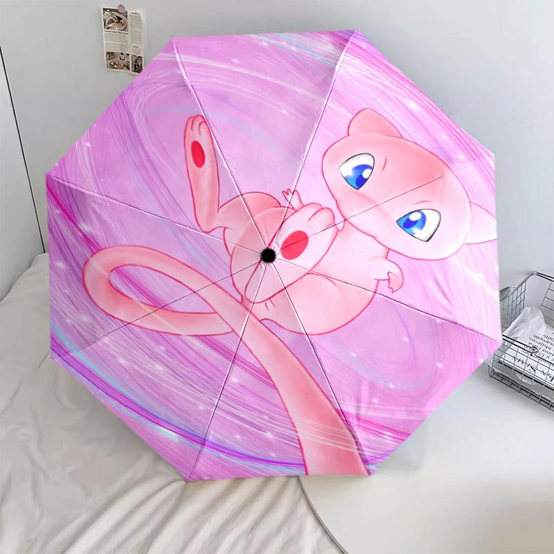 Mew Cartoon pattern, automatic folding umbrella, portable and foldable design, 8 ribs, a Christmas or birthday gift.