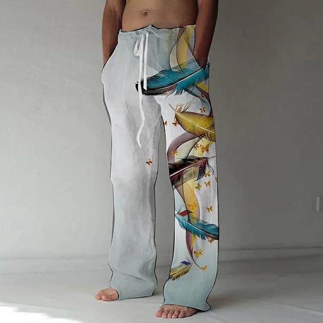 Men's Fashion Straight Leg Pants 3D Printed Drawstring Design Front Pocket Trousers Casual Everyday Printed Lounge Pants