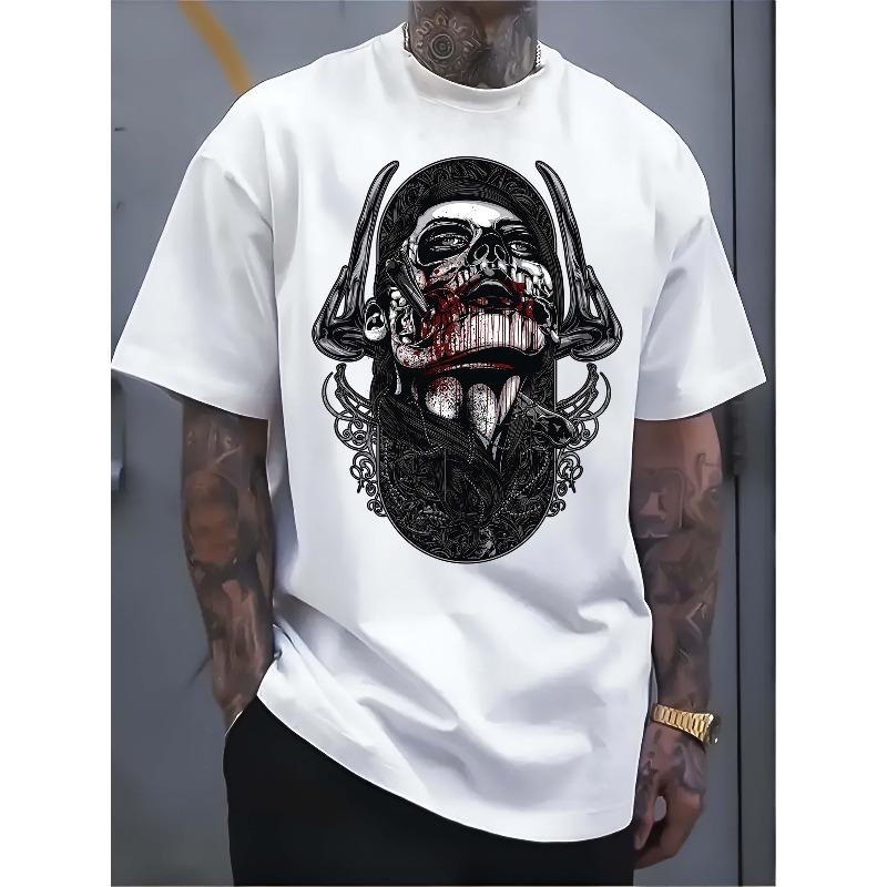 European Size Men's Pure - Cotton White T - Shirt: Visage of Shadows: Men's Graphic Tee