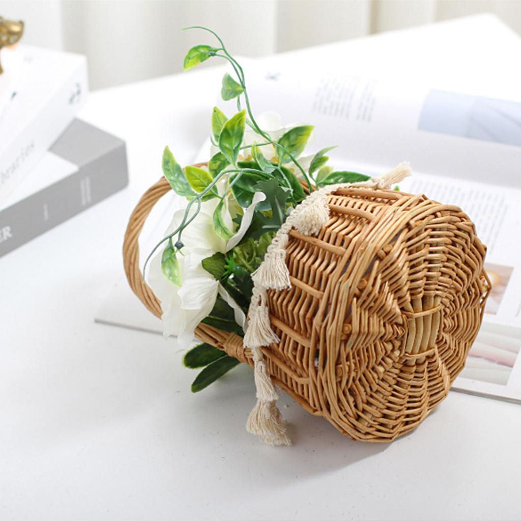 Hand Woven Wicker Basket Rattan Flower Basket for Festival Wedding Party 13x13x23cm Yellow