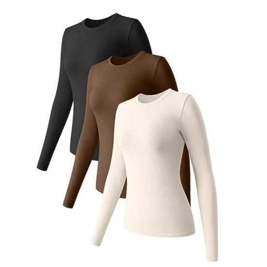 Dámské topy s dlouhým rukávem, kulatým výstřihem, slim fit pulovry, jednobarevné základní tričko, podzim zima, pro každodenní nošení