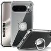 Case for Google Pixel 10 Pro, Transparent Shockproof with Adjustable Silver Ring Holder