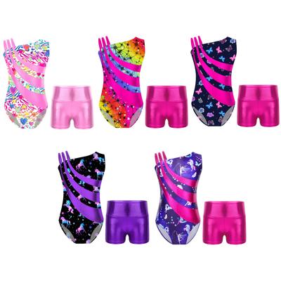 Justaucorps de gymnastique sans manches pour filles, bretelles asymétriques, avec short, tenues de danse athlétique, Biketard