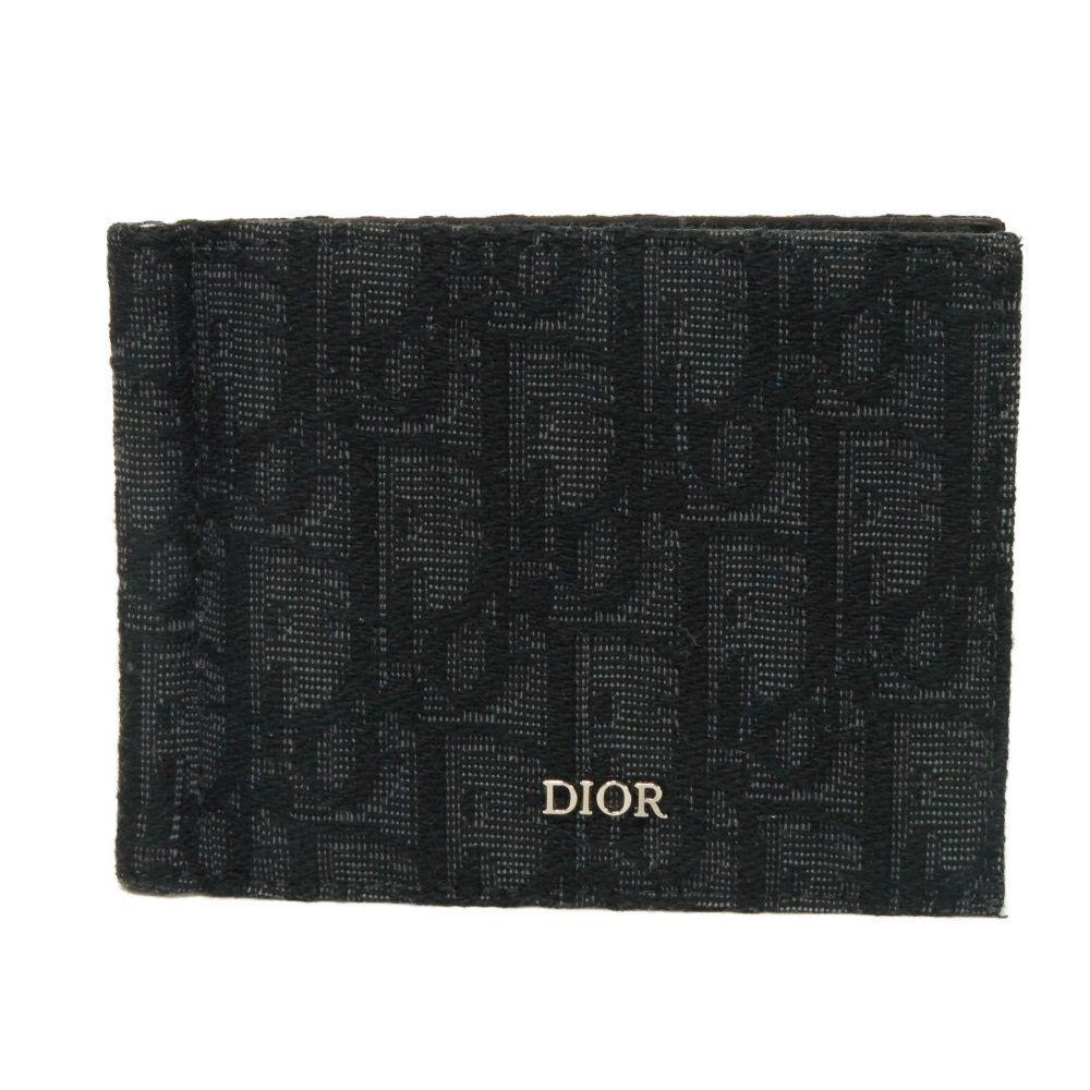Used 10656 Oblique Jacquard Money Clip Wallet 2ESBH069YSE_H03E 7941 Current Card Case Logo Metal Black Men's from Japan