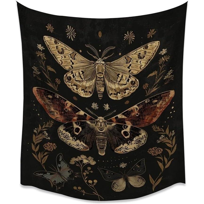 Heltrappe tapestry rustic botanical art of moths 75x100