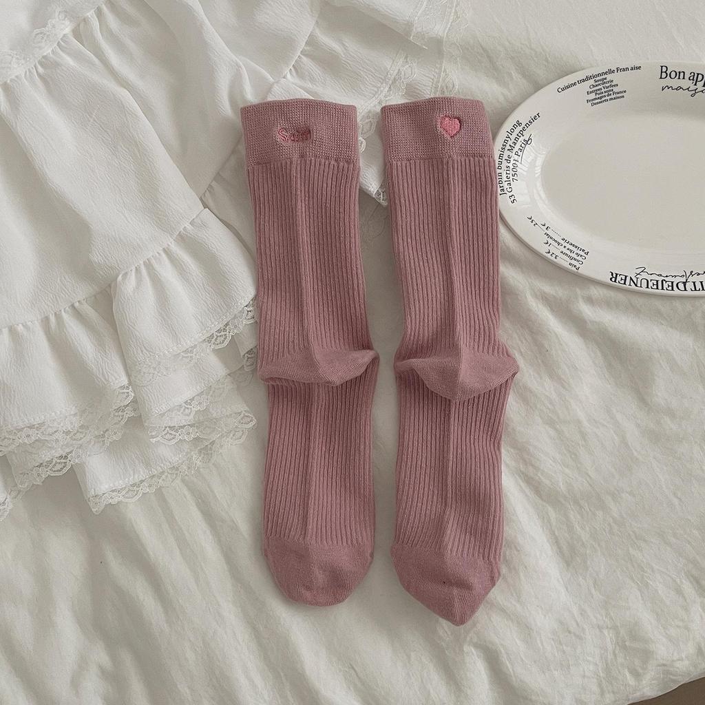 Women's Autumn Mid-Calf Socks - Trendy Collegiate Style Korean Long Pile Socks for Fall and Winter
