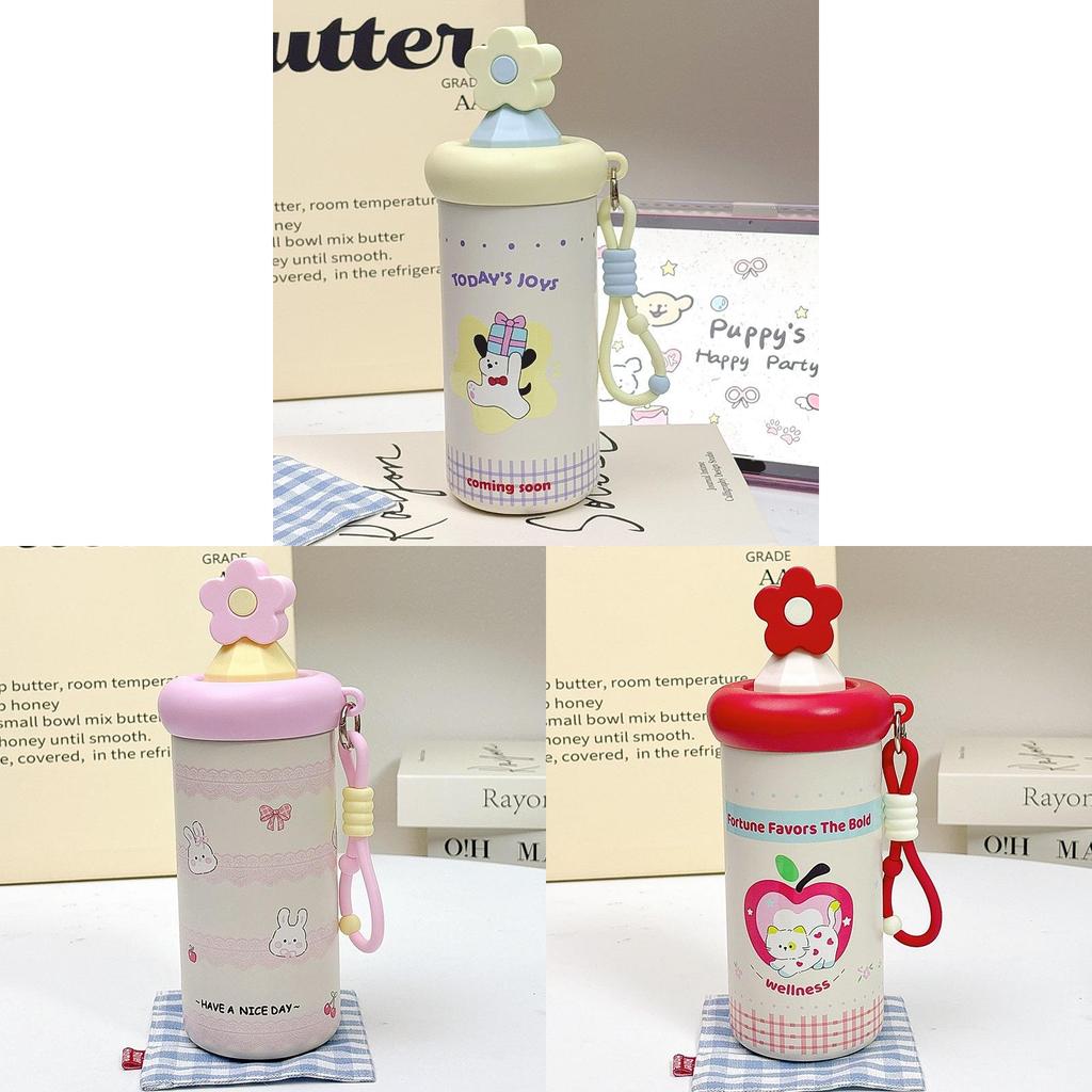 Cute Cat Theme 600ml Stainless Steel Insulated Travel Mug With Straw For Kids And Adults