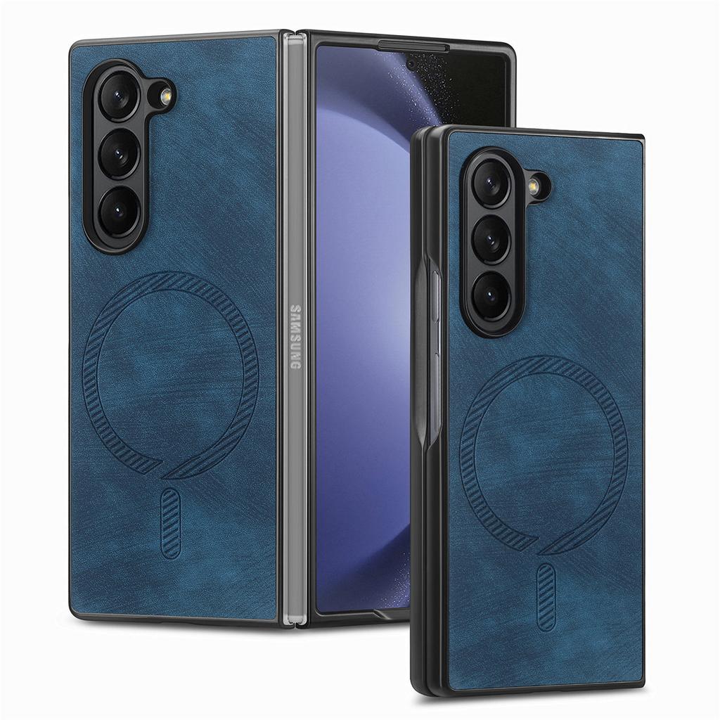 Case for Samsung Z FOLD 7 6 5 4 3 Built-in Wireless Charging Magnet Retro Vegan Leather Ultra-thin Protective Case Full Coverage