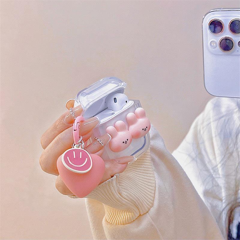 Apple Airpods1/2 Transparent Wind Pink Tutu Love Bluetooth Headset Cover For Airpodspro3