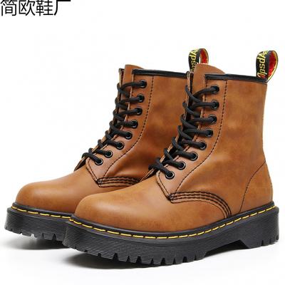 Martin laarzen hoge schacht werkschoenen dames middelhoog platform Crazy Horse bruine korte laarzen heren- en dameslederen laarzen rond