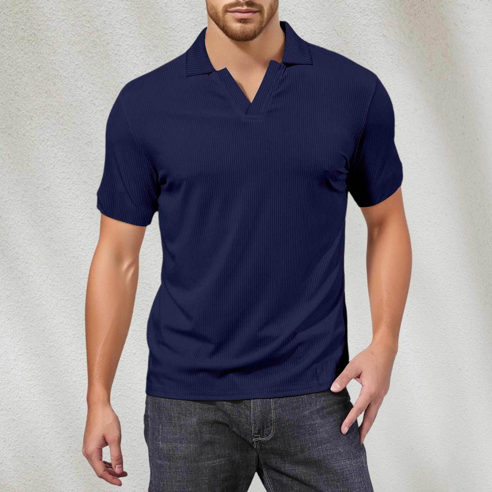 

Мужская футболка для гольфа с V-образным вырезом, короткими рукавами и текстурированным воротником L синий