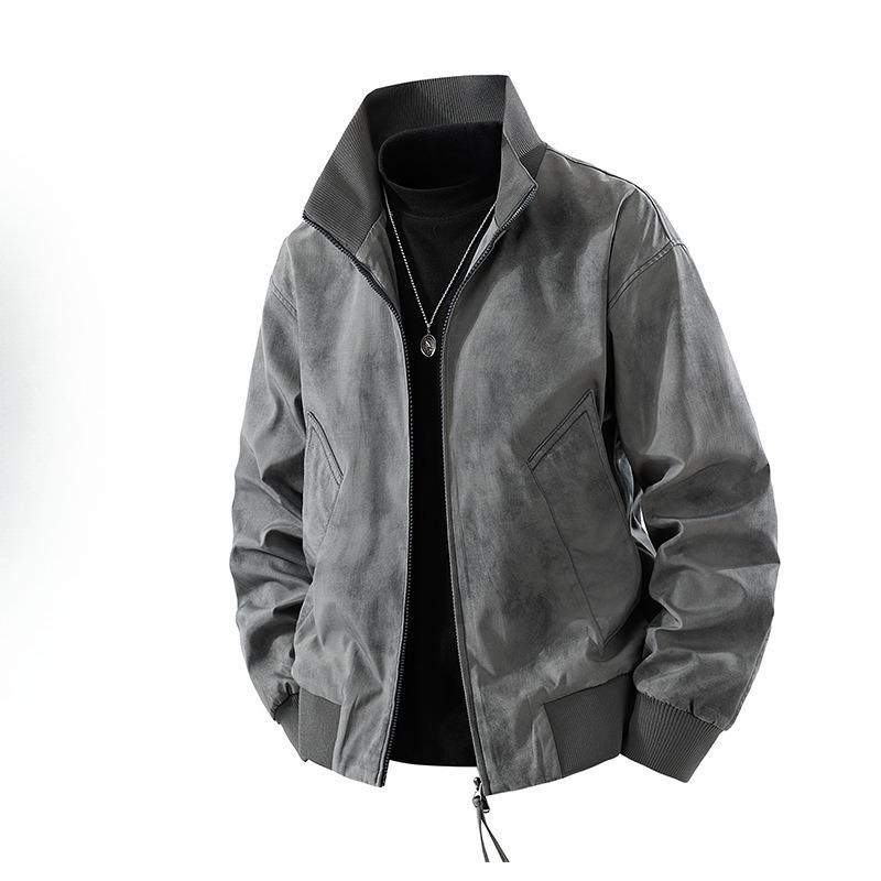 

Куртка с воротником-стойкой, мужская, новая, весенне-осенняя, свободная, ветрозащитная, универсальная куртка 3XL темно-серого