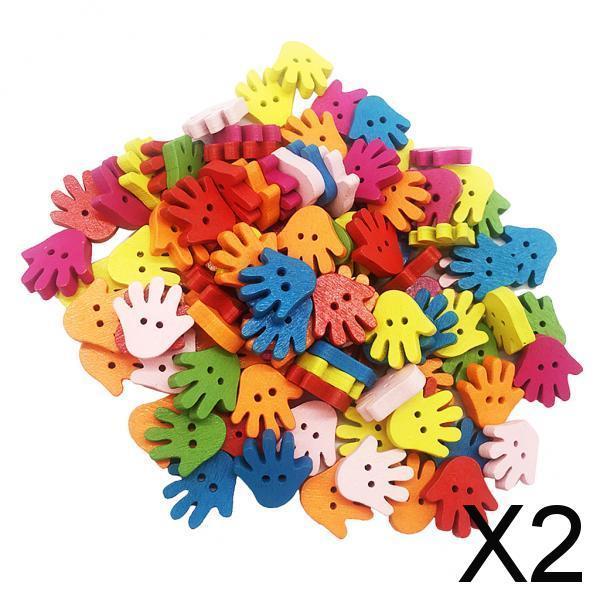 

2X 100 Pcs / Lot Handmade Palm Shape Wood Button 2 Hole Mixed Color Clothing