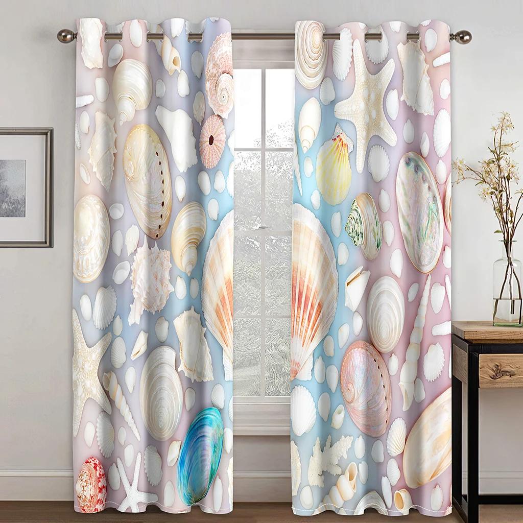 Marine Animal and Plant Theme High Blackout Curtains Shell Pattern Thick Clackout Drape Various Styles Bedroom Home Curtain Hot