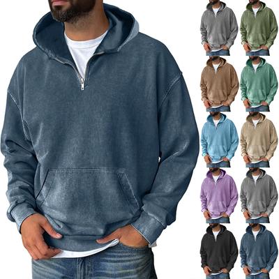 Men Zipper With Pockets  Vintage Hoodies Casual Sweatshirts Lightweight