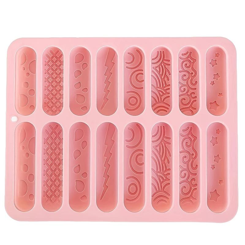 1pc 16-Hole Different Texture Long Strip Bar Molds, Silicone Chocolate Cookie Molds, Long Strip Candy Baking Molds