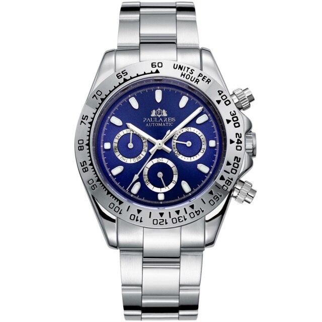 Paulareis Automatic Watches Self Wind Mechanical Gold Stainless Steel Glacier Ice Blue Dial Chestnut Brown Bezel Luminous Men Watch RL01