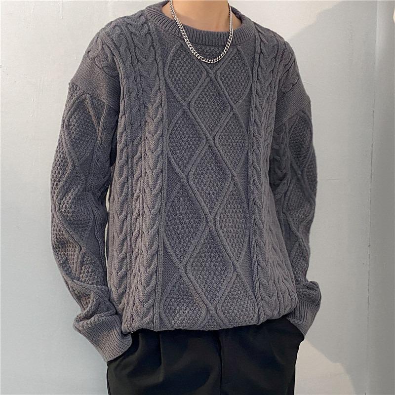 Men's Casual Loose Fit Cable Knit Sweater - Black Autumn/Winter