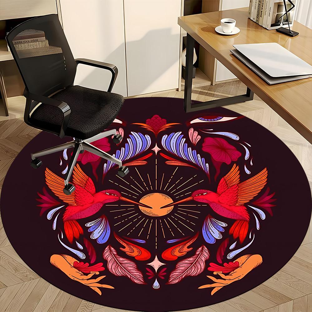 1pc Hummingbird Floral Office Round Area Rug, Mat Suitable For Office, Under Office Chairs Bedroom Living Room Home Decor, Room Deco
