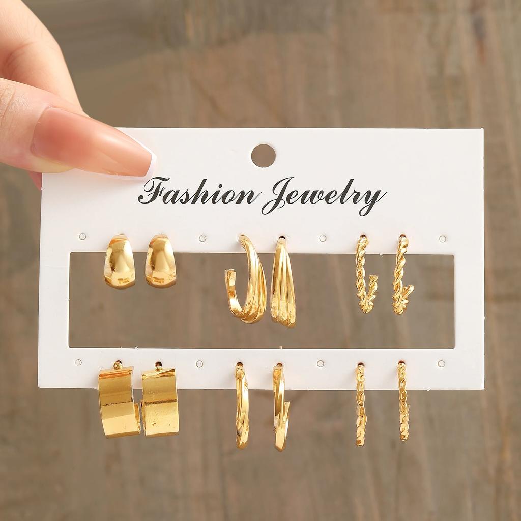 17KM Vintage Gold Color Hoop Earrings Set Pearl Metal Dangle Earrings for Women Crystal Twist Earrings Trendy Fashion Jewelry