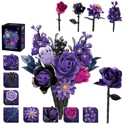 Enhance Your Home Decor with Beautiful 822-piece Purple Rose Bouquet Building Blocks Artificial Flowers Plants Perfect for Valentine's Day