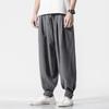 Loose Cotton-Linen Monk Pants with Hem - Lay Buddhist Meditation Wear for Spring and Summer