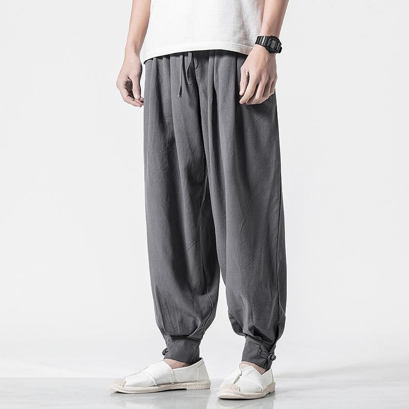 Loose Cotton-Linen Monk Pants with Hem - Lay Buddhist Meditation Wear for Spring and Summer