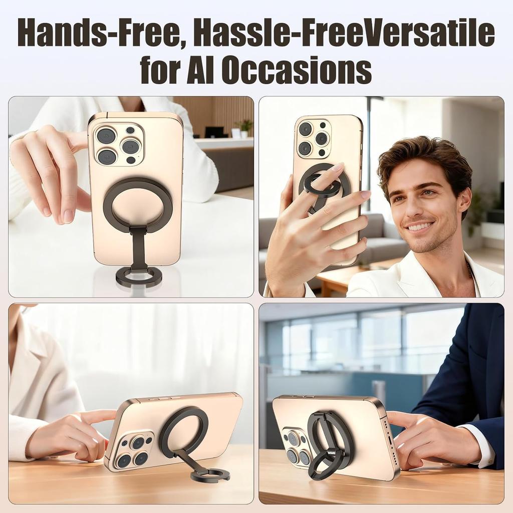 Dual-Sided MagSafe Magnetic Ring Holder – 360° Rotating Reversible Grip & Stand Portable Folding Mount for Home Storage & Smooth