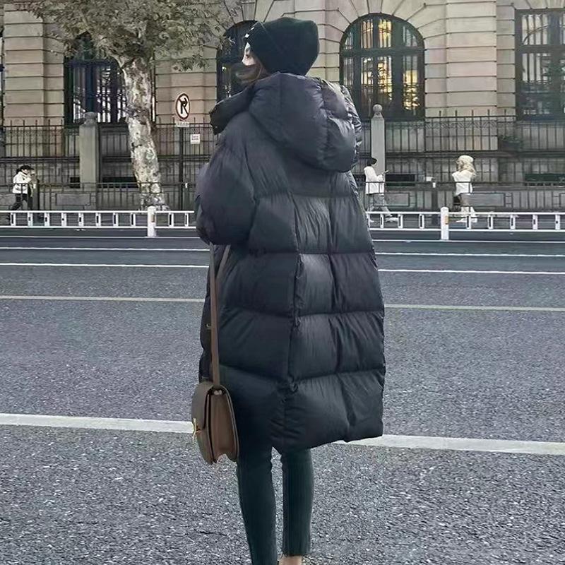 

Водостійкий високоякісний середній та довгий пуховик з капюшоном жіночий мода 2025 потовщений пуховий білий качиний пух куртка-хліб тренд L чорний