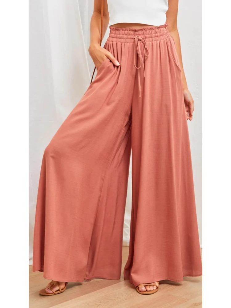 2025 Spring Summer New Women's Wide Leg Pants Elastic Belt Wide Leg High Waist Long Skirt