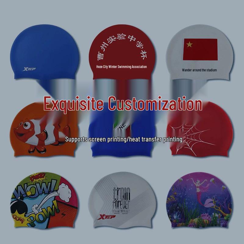 Adult & Children's Silicone Swim Cap - Unisex, Solid Color, Plus Size, Customizable with Logo