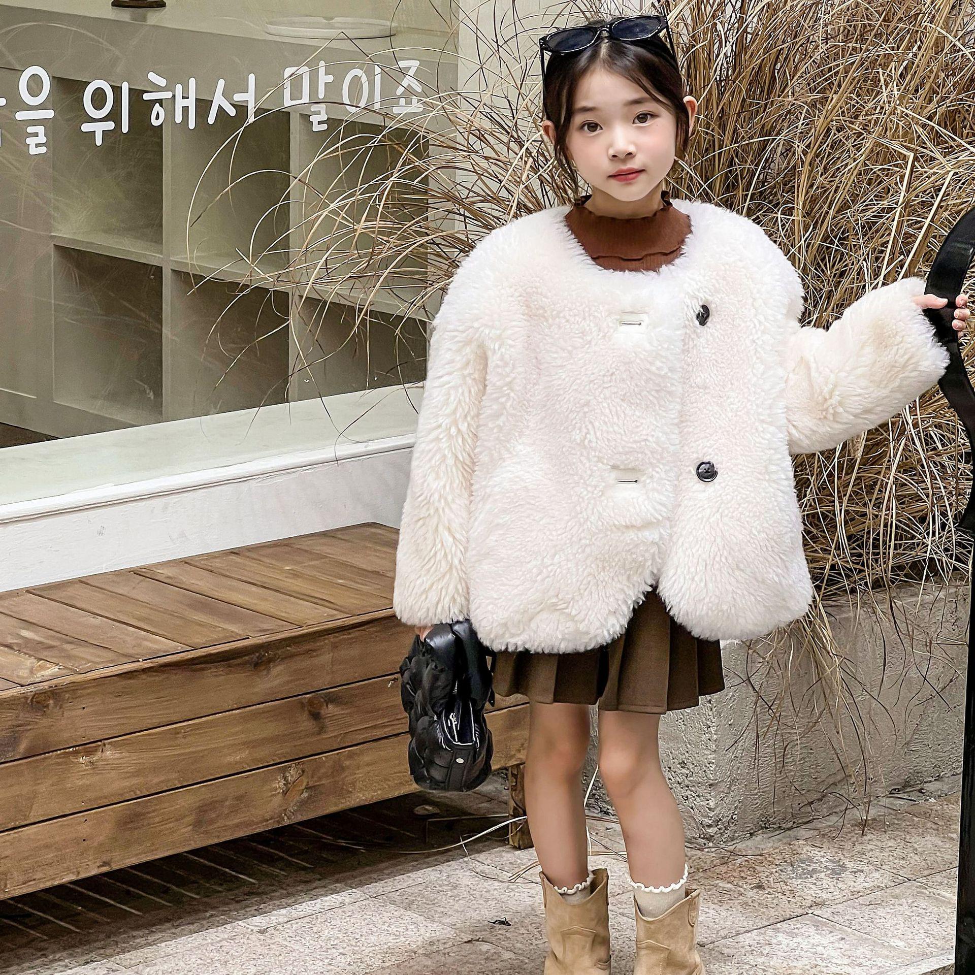 

2025 Осень/Зима Высококачественный Шерстяной Детский Модный Длинный Верхняя Одежда в Корейском Стиле с Круглым Вырезом 100cm (true size, recommended 103cm-110cm)