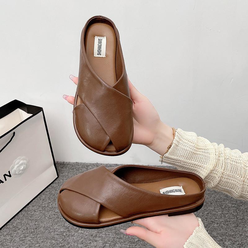 Elegantes Cómodos Chanclas de Verano para Mujer sin Cierre Punta Cerrada en Marrón Beige Negro