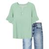 Women's Casual Fashion V-neck Ruffled Trumpet Sleeves Loose Versatile Solid Color Short Sleeves