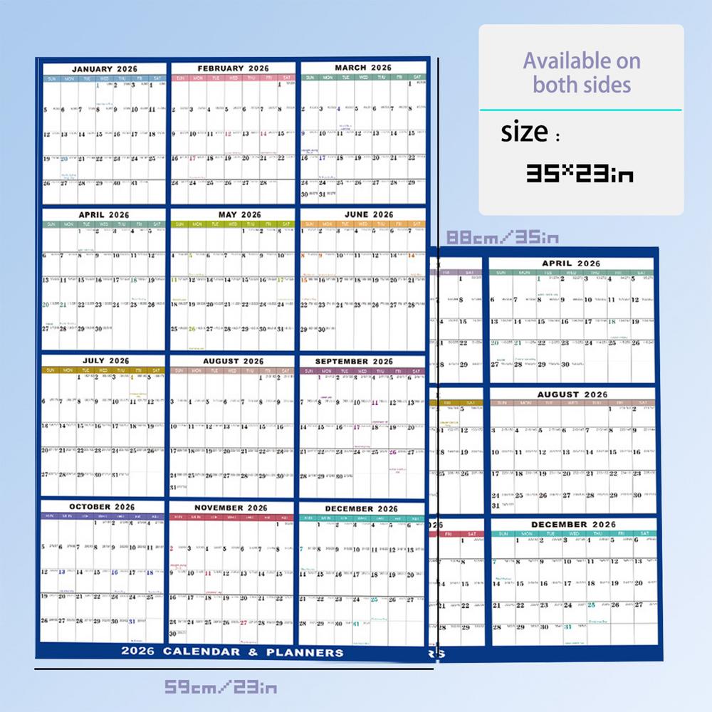 Large Wall Calendar Dry Erase 12 Month Wall Calendar Planner 2026 24 X 36 Inch Yearly Schedule Organizer for Indoor Home Fridge