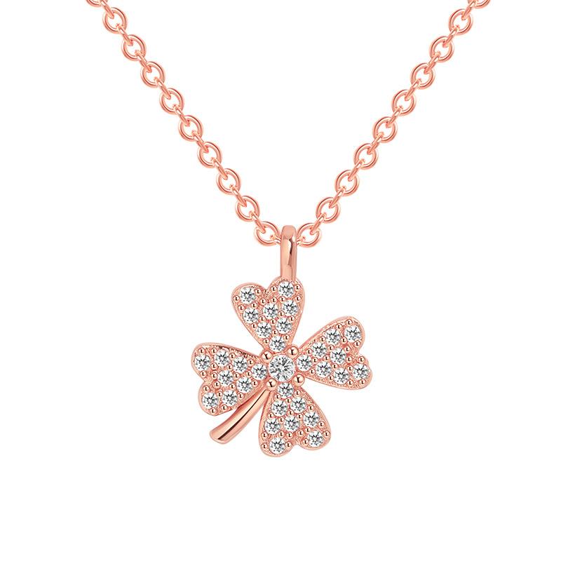 Pink Diamond Lucky Grass Pendant Collarbone Chain Female, Niche Design Wind Four-Leaf Clover Necklace